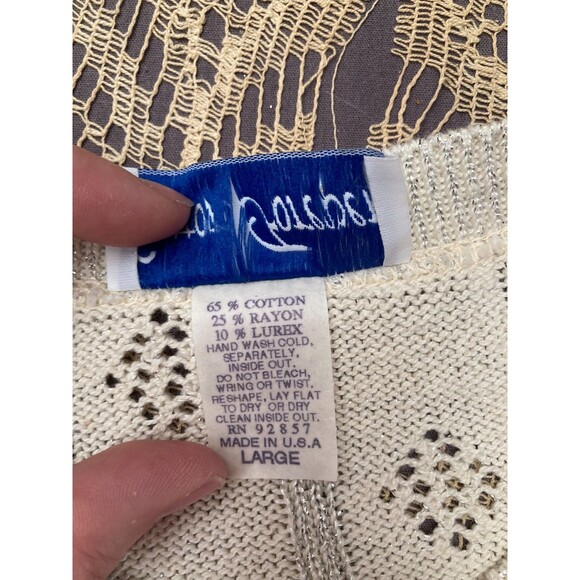 Vintage 80s Cardigan 1980s Silver Lurex Sparkle Holiday Retro Granny Glam Size L - Picture 7 of 8